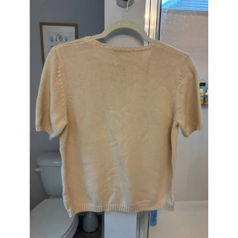 Charter Club Womens Small Cream Argyle Short Sleeve Cotton Knit Sweater Preppy